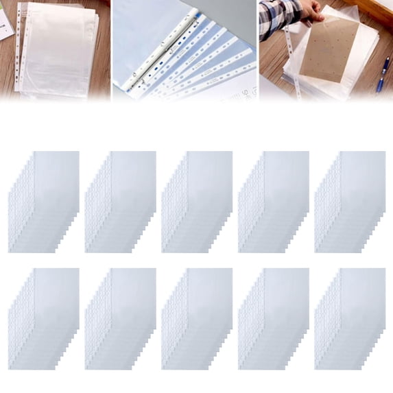 100 Pcs A4 Size Sheet Protectors Clear Plastic Document Sleeves with Multi-Hole Design Heavy Duty Page Protectors for School Office Organization and Filing Systems