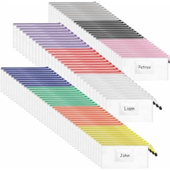 100 Pcs A6 Mesh Zipper Pouch Bags with Label Pocket 9.45x4.53 Inch Waterproof Small Zipper File Bags Bulk  Pencil Document Multipurpose Pouches for Office Travel Puzzles Games Organizing$$Office