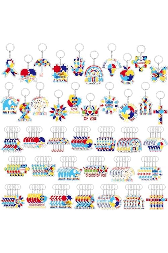 100 Pcs Acrylic Autism Awareness Keychains Bulk Autism Gifts Puzzle Piece Keychain for Party Favors Support Groups Fundraisers$$Office