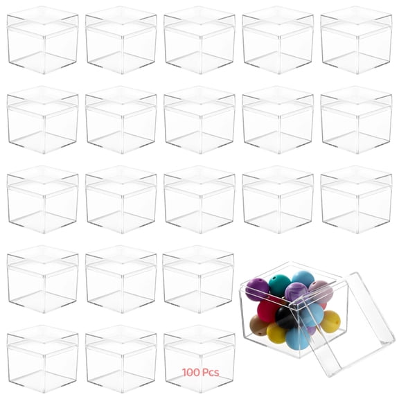 100 Pcs Acrylic Boxes with Lids, 222" Mini Clear Candy Boxes, Square Transparent Display Cases, Stackable Storage Cubes, Small Containers for Wedding Favors, Jewelry, Treats