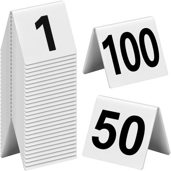100 Pcs Acrylic Table Numbers 1-100 Double Sided Minimalist Restaurant Wedding Table Tent Cards for Party Event Banquets Wedding Reception, 2.5 x 2 x 1.6 Inch(Black Number)