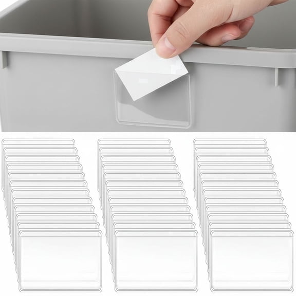 FGHAWQOW 100 Pcs SelfAdhesive Label Holders, 2 x 1 inch Plastic Peel Stick Pockets For Storage Bin, Shelf & Bookshelf Organization