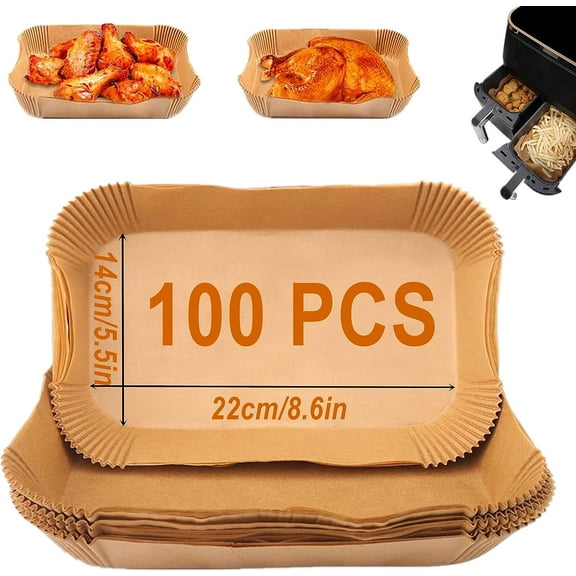 100 Pcs Air Fryer Liners Disposable, 8.6"x5.5" Rectangle Paper Liner for Air Fryer Basket