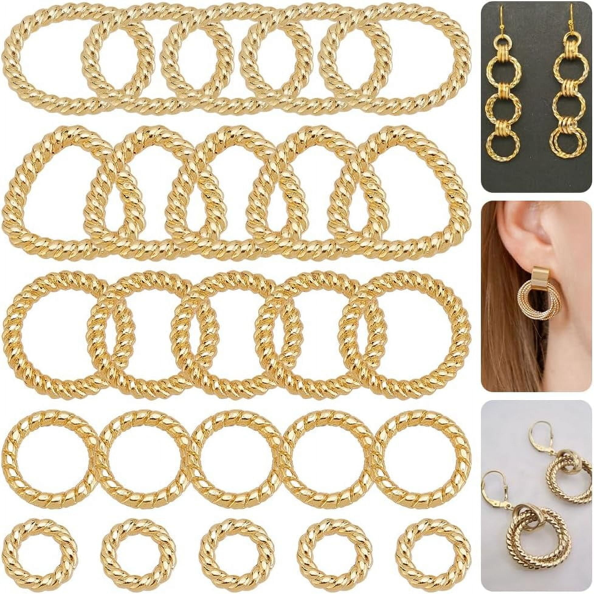 100 Pcs Alloy Linking Rings 5 Styles Gold Ring Triangle Oval Twisting ...