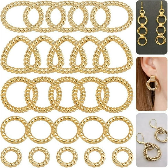 100 Pcs Alloy Linking Rings 5 Styles Gold Ring Triangle Oval Twisting Connector Rings Metal O Ring Connector Linking Rings Chain Links for Necklace Jewelry DIY Crafting