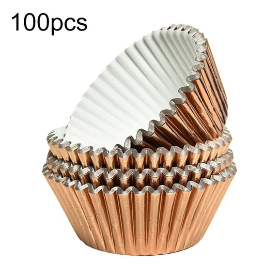 100 Pcs Aluminum Foil Cupcake Liners, Food Grade Greaseproof Muffin Baking Cups, Standard Size 2" Paper Holders for Wedding, Birthday Party