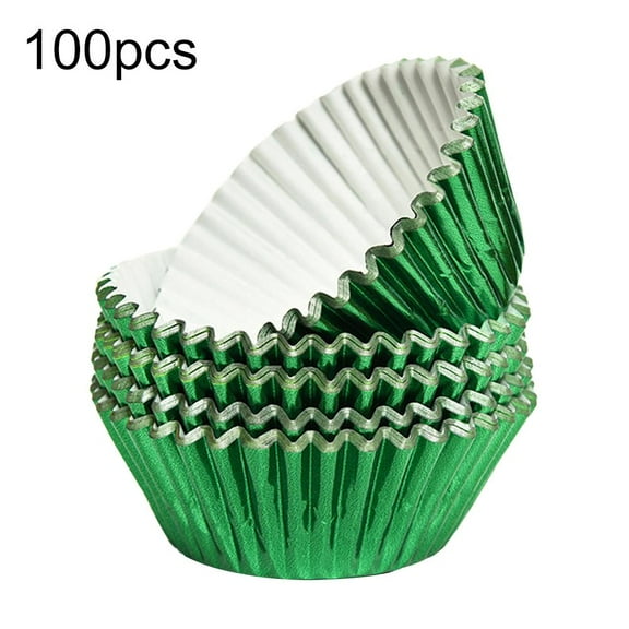 100 Pcs Aluminum Foil Cupcake Liners, Food Grade Greaseproof Muffin Baking Cups, Standard Size 2" Paper Holders for Wedding, Birthday Party