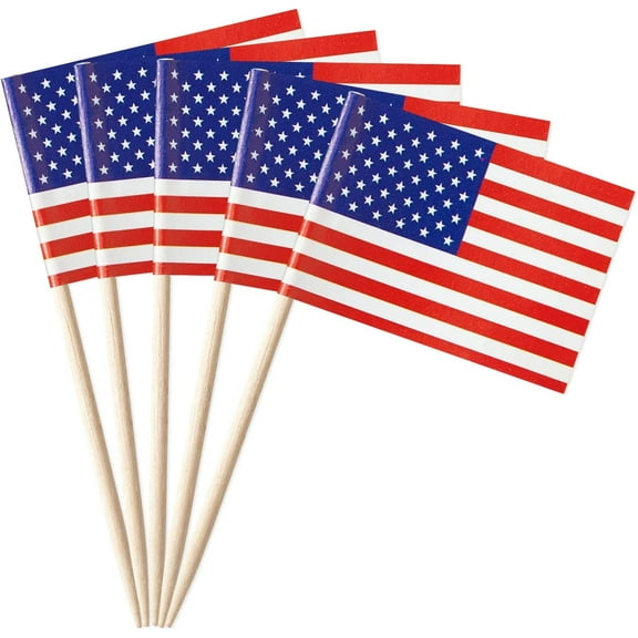 100 Pcs American Flag USA Toothpick Flags Small Mini US Cupcake Toppers Stick Flags 4th of July Party Veteran's Day Decorations