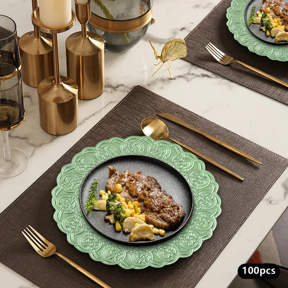 100 Pcs Antique Charger Plates Bulk, 13 Inch Embossed Rim Party Dinner Plate Chargers Round Decorative Server Plate For Wedding Party Event Tableware