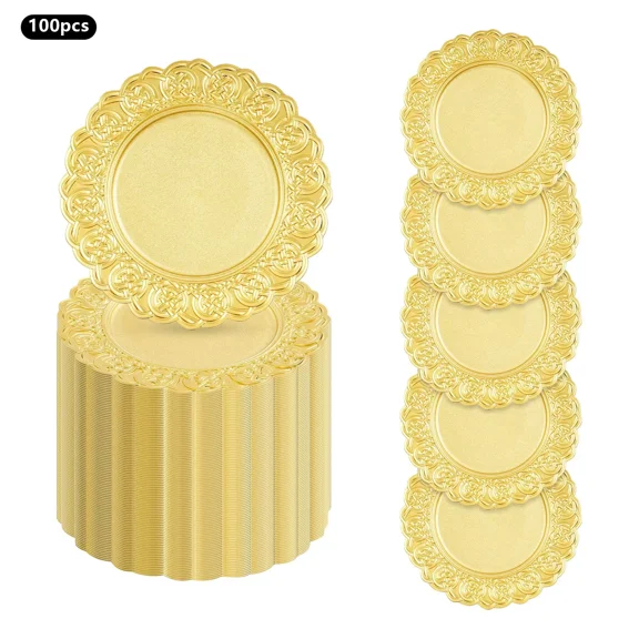 100 Pcs Antique Charger Plates Bulk, 13 Inch Embossed Rim Party Dinner Plate Chargers Round Decorative Server Plate For Wedding Party Event Tableware