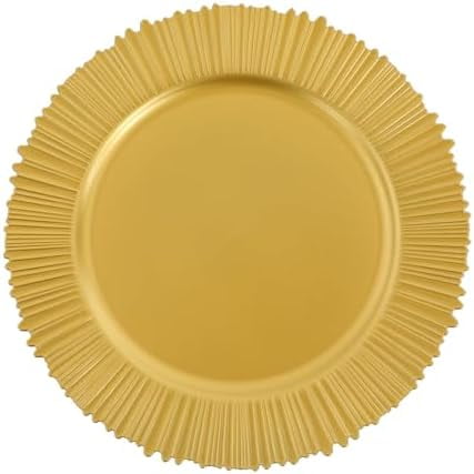 100 Pcs Antique Charger Plates Bulk 13 Inch Embossed Rim Plastic Party Dinner Plate Chargers Round Decorative Server Plate for Wedding Party Event Tableware (100pcs-gold8)