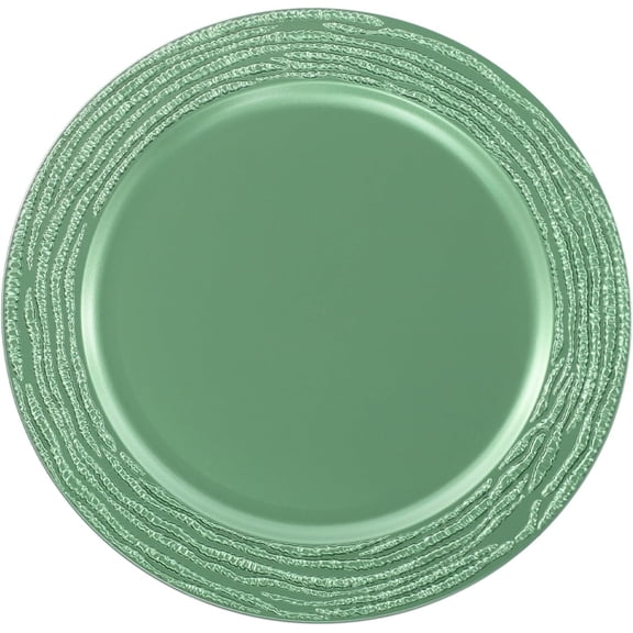 100 Pcs Antique Charger Plates Set 13inch Round Plastic Dinner Charger Plates Decorative Chargers Floral Plates for Wedding Table Dinner Kitchen Party Decoration (Green)