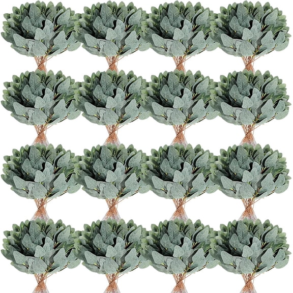100 Pcs Artificial Eucalyptus Stems Leaves Bulk, 14'' Tall Silver Dollar Eucalyptus Stems Greenery Stems Fake Eucalyptus Plant Branches for Wedding Vase Bouquet Flower DIY Wreath Home Decor