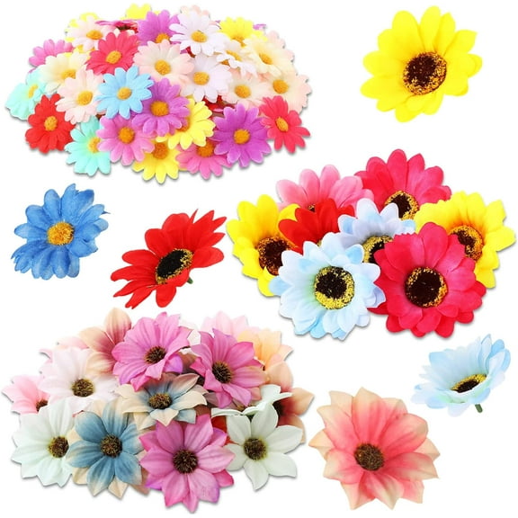 100 Pcs Artificial Flowers for Crafts Small Silk Flowers Fake Flowers Bulk Heads Daisy Fabric Colorful Flower Decoration Garland DIY Wreath Accessories for Wedding Home Party Decor