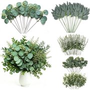 100 Pcs Artificial Mixed Eucalyptus Stems Leaves Bulk, 5 Kinds Fake Greenery Silver Dollar Eucalyptus Leaves Picks, Faux Greenery Stems for Vase Wedding DIY Bouquets Floral Arrangement Home D cor