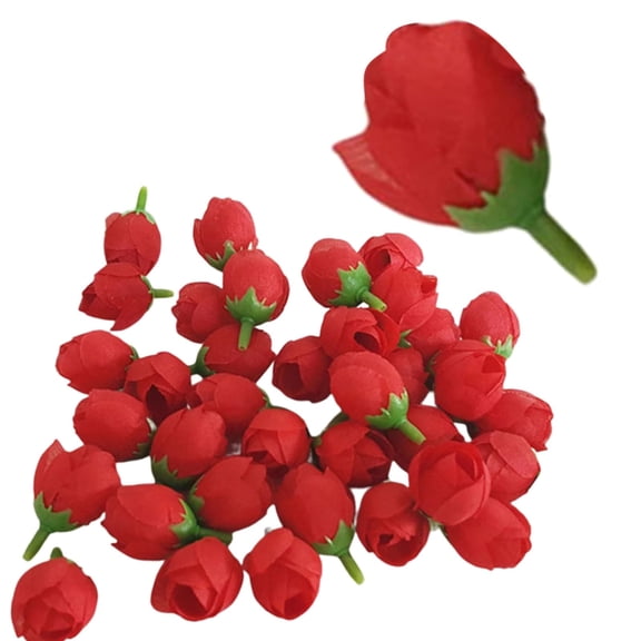 100 Pcs Artificial Roses Buds, 1.2'' Mini Silk Rose Flower Heads for DIY Crafts, Wedding Decor, Bouquet Decor, Corsages, Scrapbooking & Home Decor, Fake Flower Heads, Red