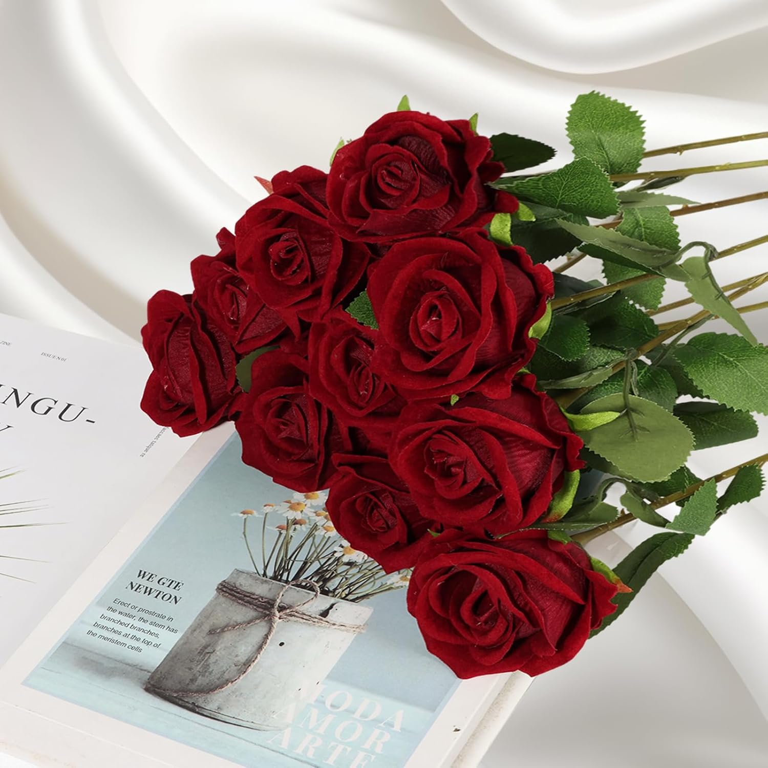100 Pcs Artificial Silk Roses Flowers Bulk Realistic Long Stem Faux ...