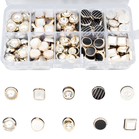 100 Pcs Assorted Pearl Buttons, Mixed Vintage Styles Plastic Buttons for Cardigan Sweater Blouse, Storage Box Included