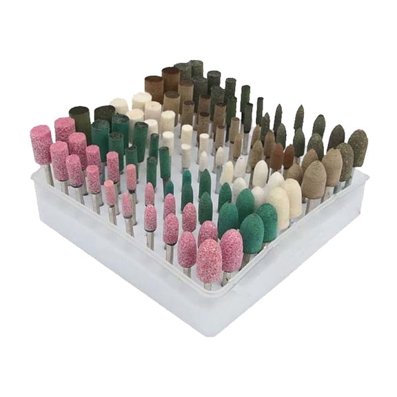 100 Pcs Assorted Shape Polishing Bits Buffing Wheel for Dremel Rotary Drill (Corundum Sand/Sesame/Cowhide/Rubber/Wool)