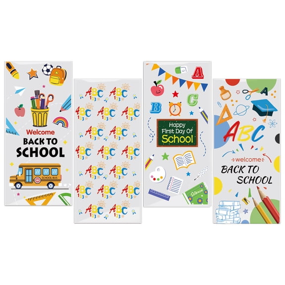 100 Pcs Back to School Party Cellophane Bags Clear Candy Cookie Treat Bags with Twist Ties 4 Designs School Bus Blackboard ABC Letters Plastic Favor bags for Back to school Favor Supplies Decorations