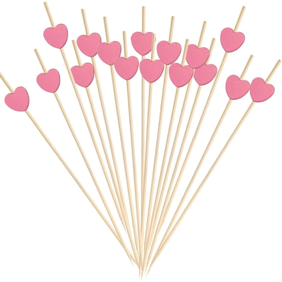 100 Pcs Bamboo Cocktail Picks, Fancy Toothpicks for Appetizers, Handmade Bamboo Skewers, Disposable Bamboo Sticks, Cocktail Garnish, Charcuterie Accessories (4.7 Inch Multicolor Candy Heart)