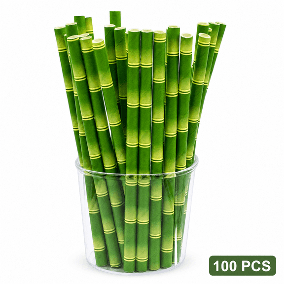 100 Pcs Bamboo Paper Straws 6x197mm, Biodegradable Drinking Straws for Party, Halloween, Christmas, Wedding, & More