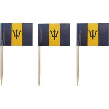 100 Pcs Barbados Flag Barbadian Toothpick Flags, Small Mini Stick Cupcake Toppers Barbadian Flags,Country Picks Party Decoration Celebration Cocktail Food Bar Cake Flags