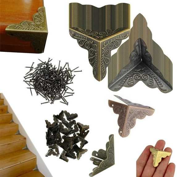 100 Pcs Baseboard Corner Protectors,Skiffers Baseboard Corner Protectors Brass,Corner Protectors For Furniture,Vintage Guards Desk Edge Box Corner Cover ors Antique 25mm（Bronze）