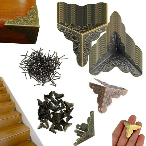 100 Pcs Baseboard Corner Protectors,Skiffers Baseboard Corner Protectors Brass,Corner Protectors For Furniture,Vintage Guards Desk Edge Box Corner Cover ors Antique 25mm(Bronze)