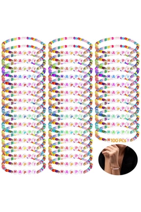 100 Pcs Beaded Friendship Bracelets, Motivational Acrylic Stretch Bracelets, Cute Colorful Bracelets with Alphabet Letters, Adjustable Rainbow Jewelry for Adults, Random Patterns & Colors