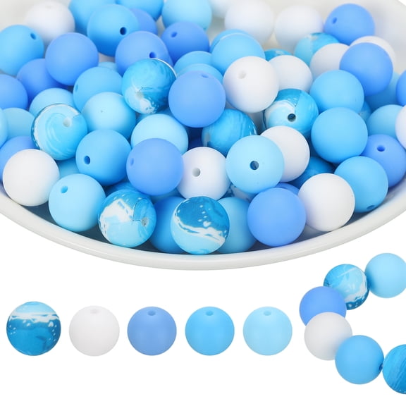 100 Pcs Beads Bulk, 5 Color 15mm Focal Loose Beads for Keychain DIY Crafts Making (Blue/White/Light Blue)