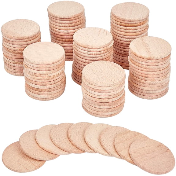 100 Pcs Beech Wooden Round Pieces 1.5 Inch Unfinished Wood Circles Round Slices Wooden Cutouts Ornaments