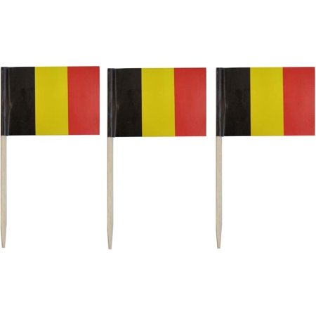 100 Pcs Belgium Flag Belgian Toothpick Flags, Small Mini Stick Cupcake Toppers Belgian Flags,Country Picks Party Decoration Celebration Cocktail Food Bar Cake Flags
