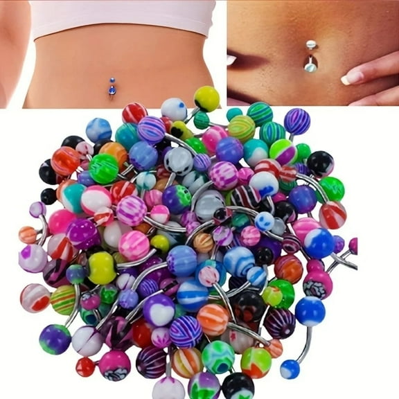 100 Pcs Belly Button Rings, Stainless Steel Navel Piercing Jewelry
