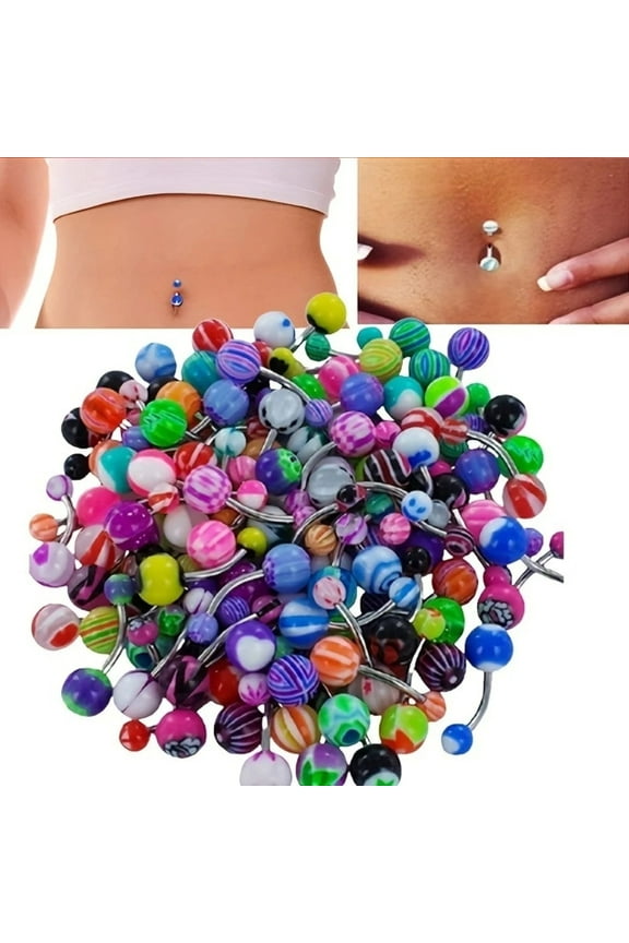 100 Pcs Belly Button Rings, Stainless Steel Navel Piercing Jewelry