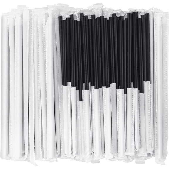 100 Pcs] Biodegradable Compostable Individually Wrapped Straws - PLA Disposable Plant Based Black Straws (8.25" LongX0.23" Wide)