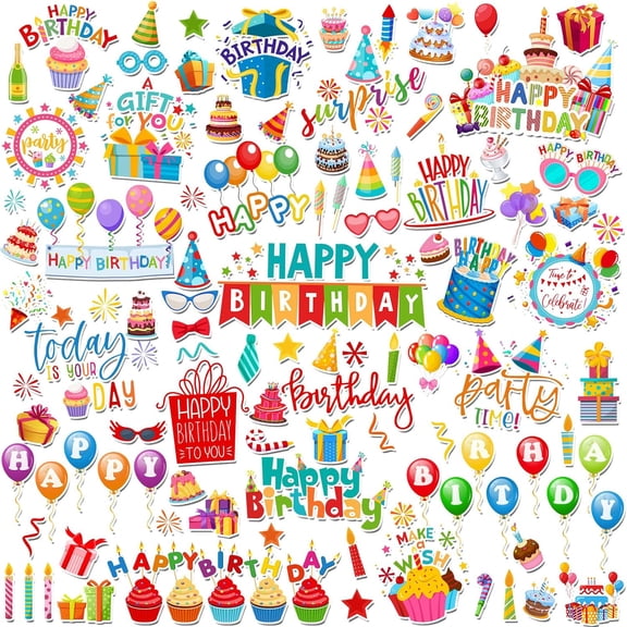 100 Pcs Birthday Paper Die Cuts for DIY Craft Making | Cardstock Scrapbook Die Cuts, Cutouts for Notebook Suitcase Calendar Laptop, Scrapbooking Embellishments Supplies Decoration
