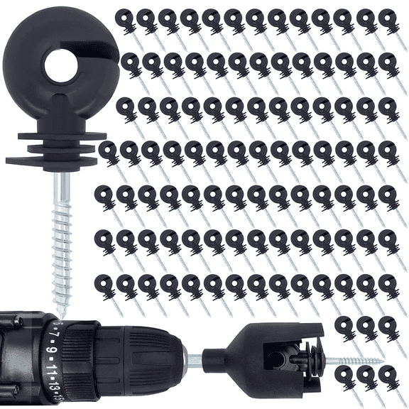 100 Pcs Black Electric Fence Insulator Screw-in Insulator Fence Ring Post Wood Post Insulator and 1 Pc Free Insulator Socket Tool (Grid System Accessories for Animal Husbandry Electronic)