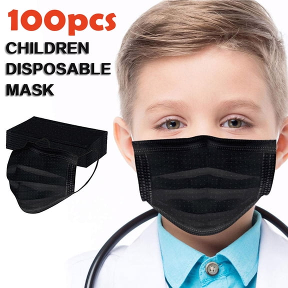 100 Pcs Black Face Mask Disposable for Kids, 3 Layers Breathable Protection for Daily Use 3 Ply Face Mask Dust-Proof