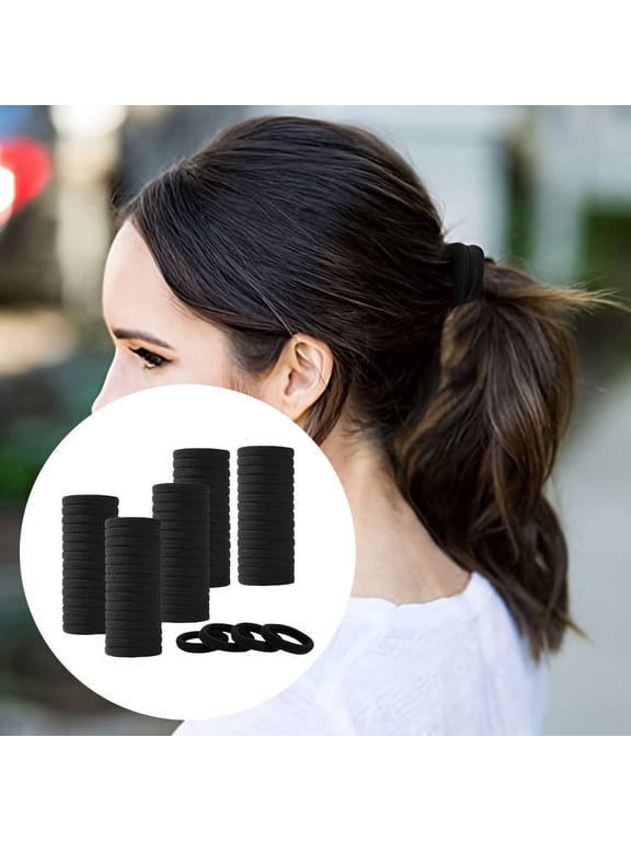 100 Pcs Black Hair Ties for Women and Men - Large Stretch Seamless Elastic Hair Bands for Thick Curly Hair and Ponytails 100PCS