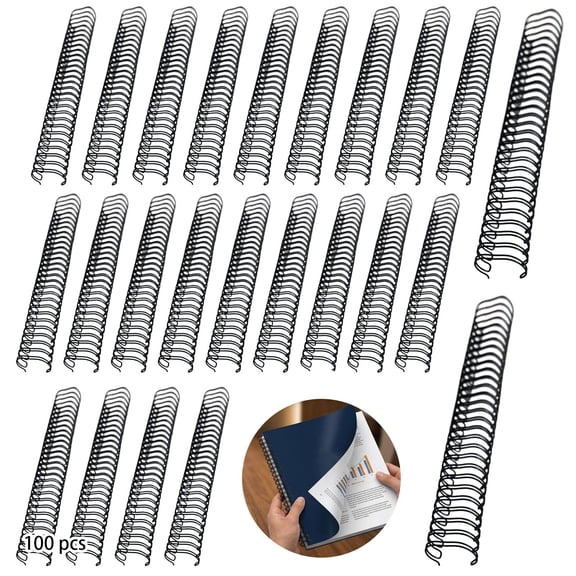100 Pcs Black Metal 3:1 Pitch Double Loop Wire Binding Spines, 1/4 inch / 6.4 mm 34-Hole Coil for Notebooks, Professional Document Binding, 20-Sheet Capacity