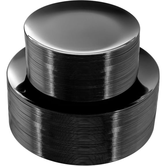 100 Pcs Black Plastic Disposable Plates Heavy Duty 50 Dinner 50 Dessert Salad