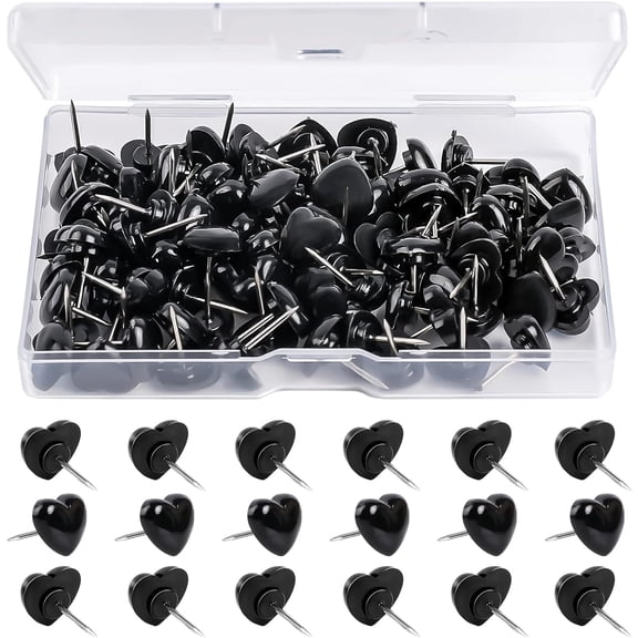 100 Pcs Black Push Pins Plastic Heart Shaped Cute Thumb Tacks Decorative Home Office Notice Cork Board 0 47 Inch