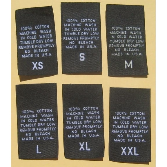 100 Pcs Black Woven Clothing Care Label Size Tag- 100% Cotton - Xs S M L Xl Xxl