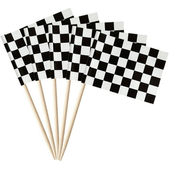 100 Pcs Black and White Checkered Flag Racing Toothpick Flags Mini Small Checkered Cupcake Toppers Stick Flags Banner Party Cocktail Fruit Decoration