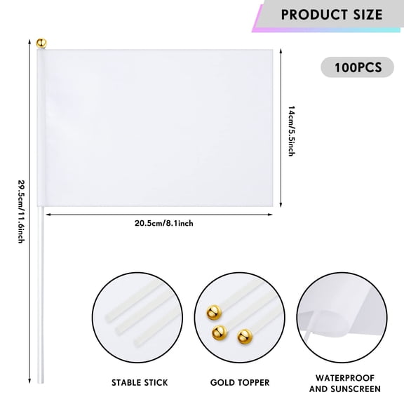 100 Pcs Blank Sublimation Flags on Stick Mini White DIY Garden Flags