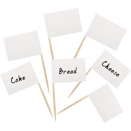 100 Pcs Blank White Flag Toothpick Flags,Small Toothpick Mini Stick Cupcake Toppers,DIY Picks Party Decoration Celebration Cocktail picks for Party Bar Sport events.