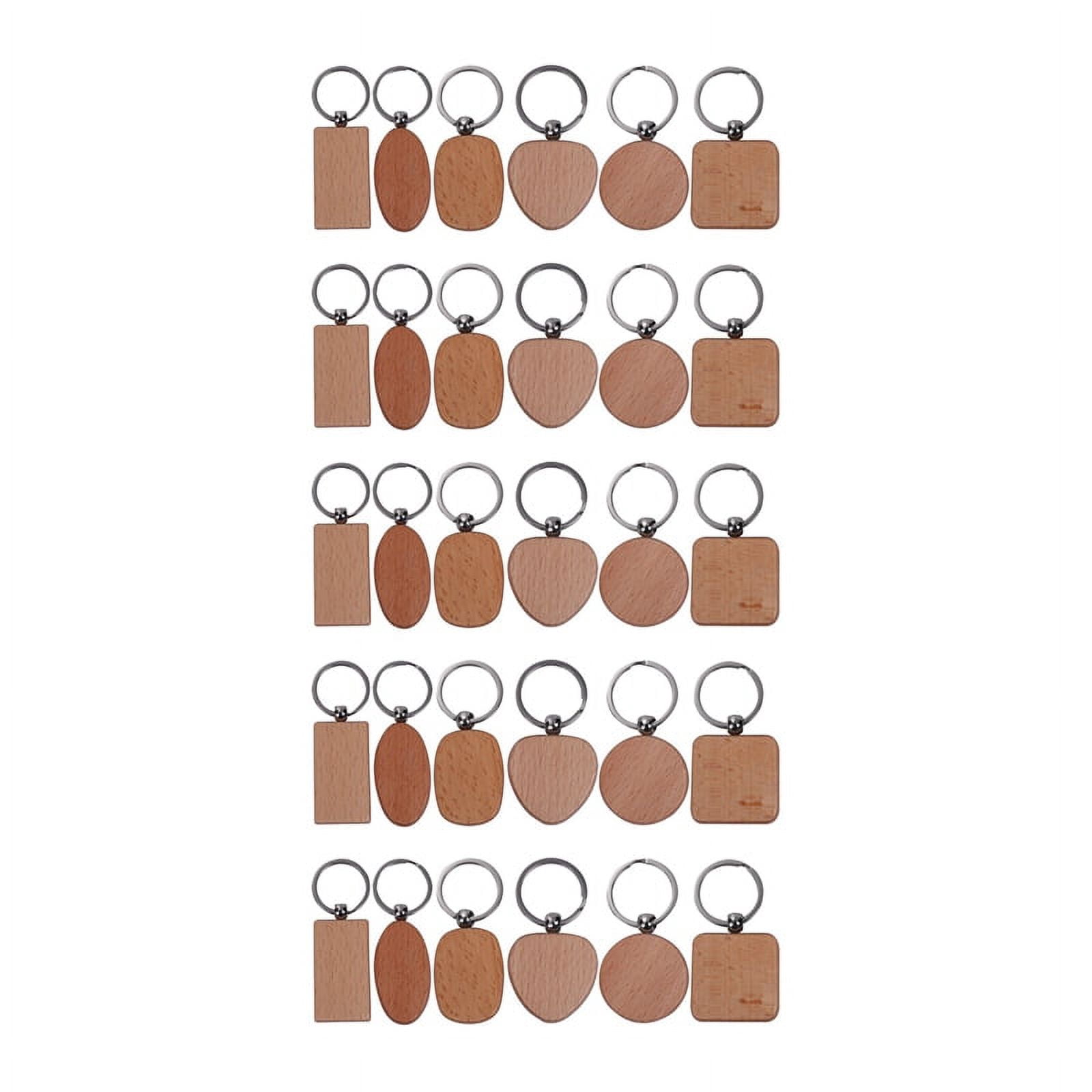 100 Pcs Blank Wood Wooden Keychain DIY Custom Wood Key Chains Key Tags Anti Lost Wood Accessories Gifts (Mixed Design)