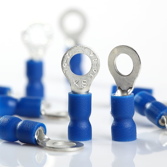 100 Pcs Blue 16-14 Gauge Vinyl Wire Ring Terminals Connectors (# 10)