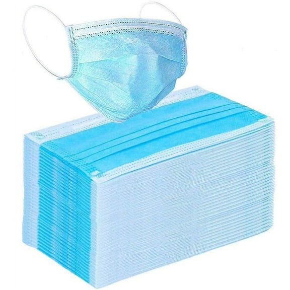 100 Pcs Blue Disposable 3 Ply Earloop Face Masks,Fit for Adults